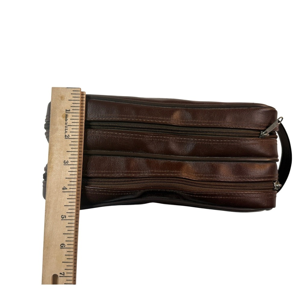 Vintage Sergio Valente Dopp Kit Travel Toiletry Bag Brown Leather Vinyl 80s - Picture 7 of 9
